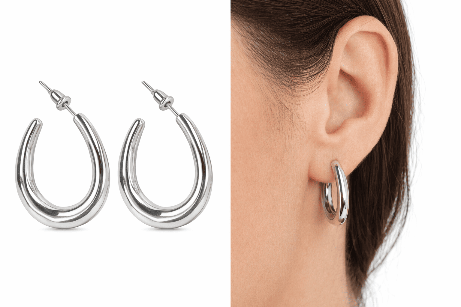 Comprar Brinco Argola Gota em Aço Inox Prata – Design Moderno e Elegante na Glow Makeup