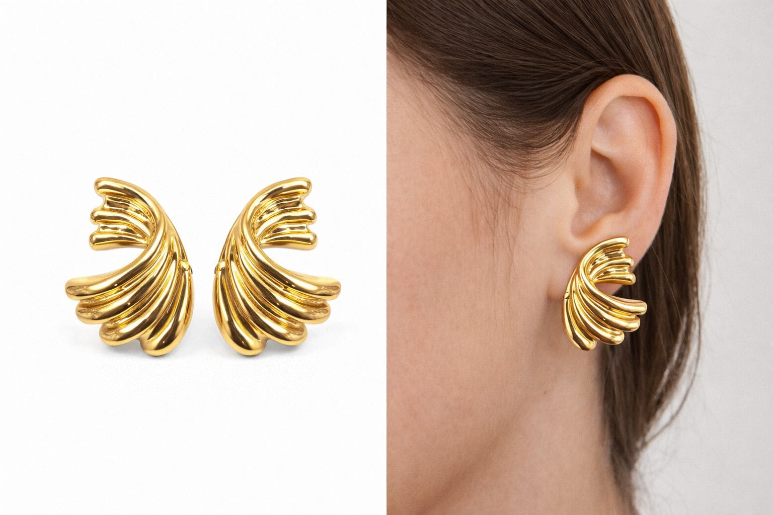 Comprar Brinco Aço Inox Asa Texturizada – Prata ou Dourado na Glow Makeup