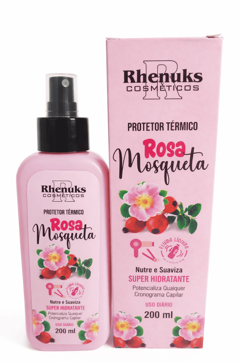 Comprar Protetor Térmico Rosa Mosqueta Rhenuks 200ml Hidratação Proteção e Brilho Capilar na Glow Makeup