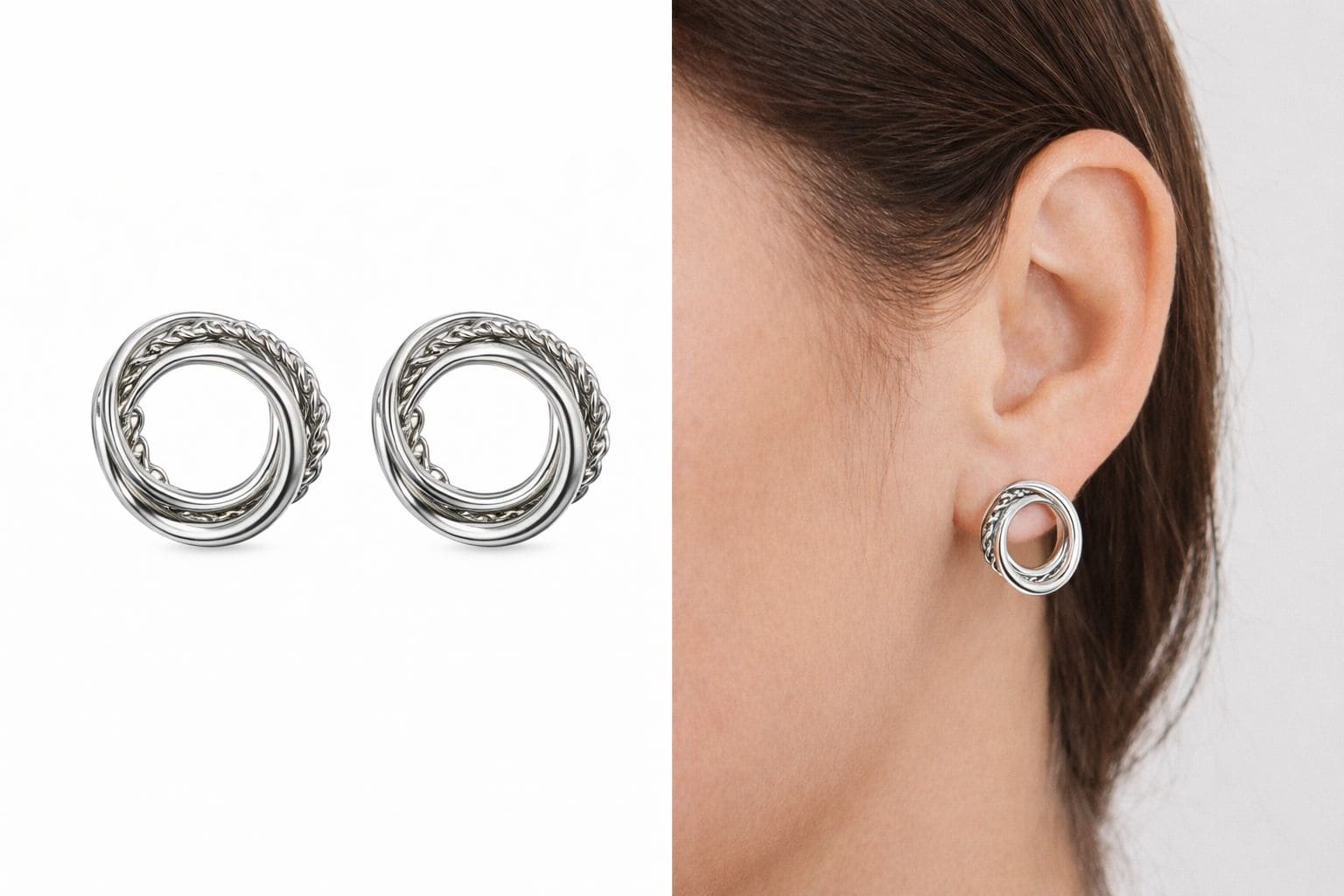 Comprar Brinco Feminino Argola Dupla Texturizada em Aço Inox – Dourado e Prata na Glow Makeup